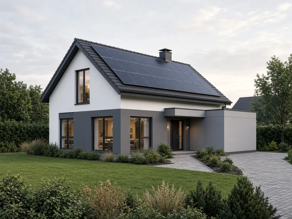 Moderne woning met PV-installatie op het dak