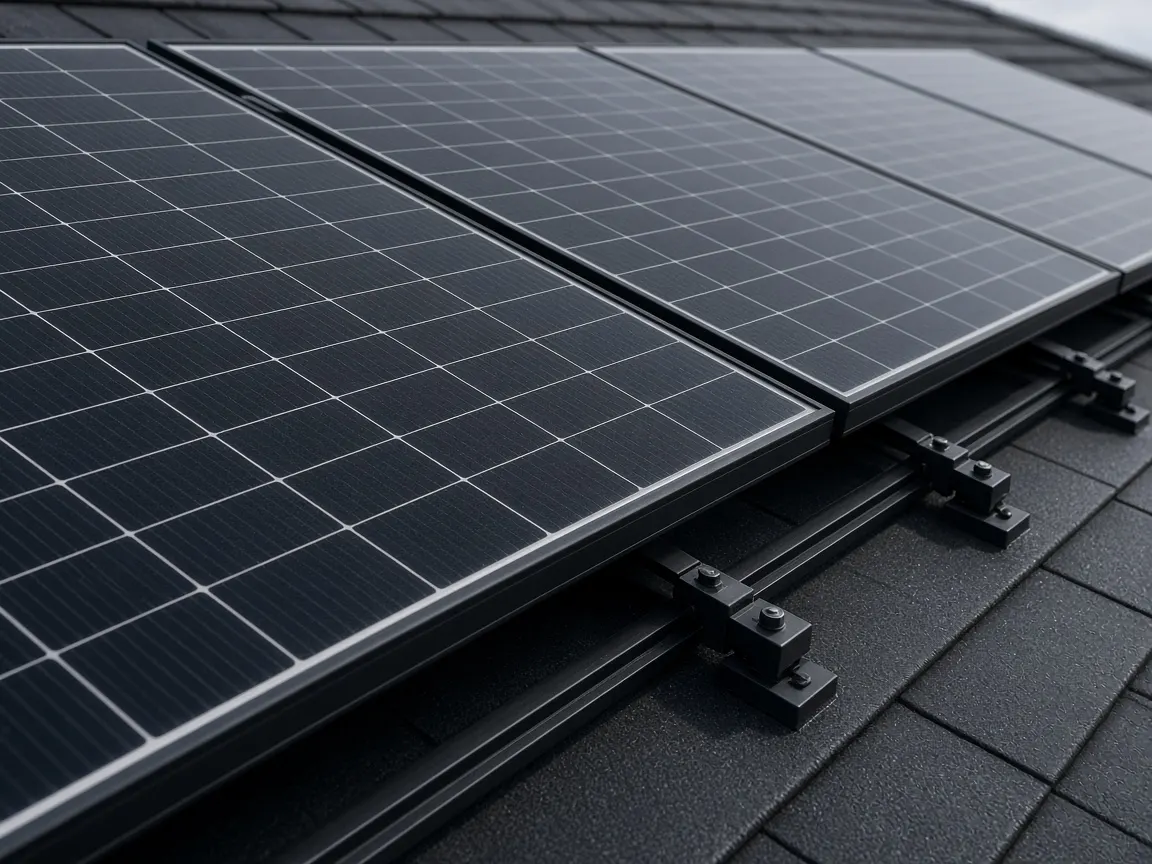 Close-up van moderne zonnepanelen op een dak